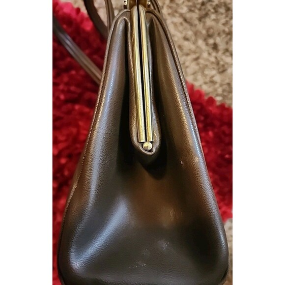 Vintage Brown Leather Handbag Minimalist Classy 70"s Bag Pocketbook Satchel - Picture 5 of 5